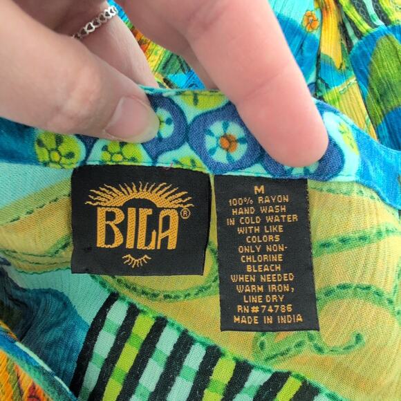 Vintage Maxi Dress Womens Medium Summer Blue Sunflower Garden Cottage Bohemian - Picture 5 of 13